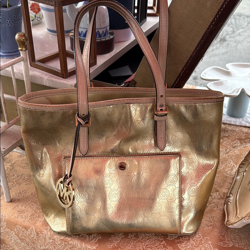 Michael Kors Gold Metallic Tote with Leather Handles